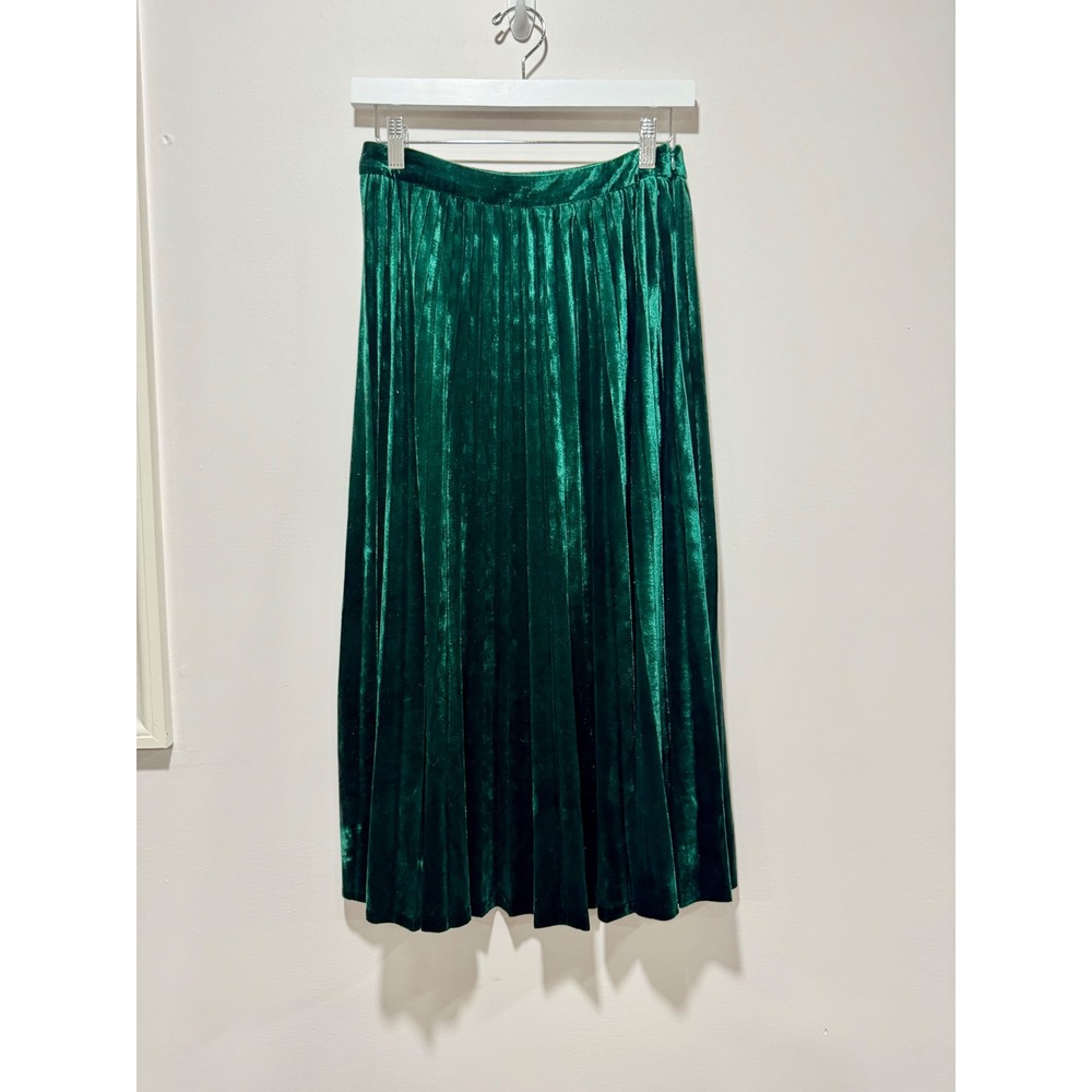 Flying Tomato Emerald Green Velvet Pleated Midi Skirt Small Accordion Holiday